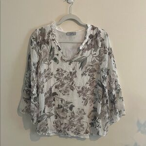 Angela Moda Silk Floral‎ Blouse Feminine Flouncy Bohemian Boho M Italy
